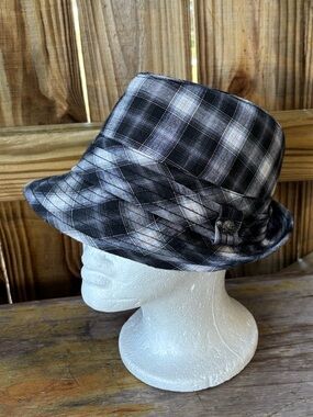 Pamoa Soft Gray Checkered Plaid Cotton Fedora Hat L/XL